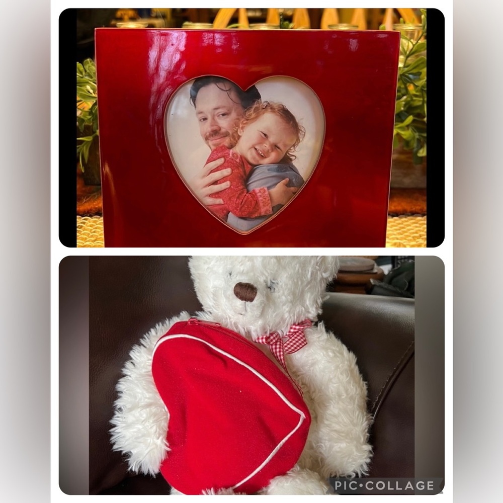 Heart Frame and Valentine bear with zippered heart pocket